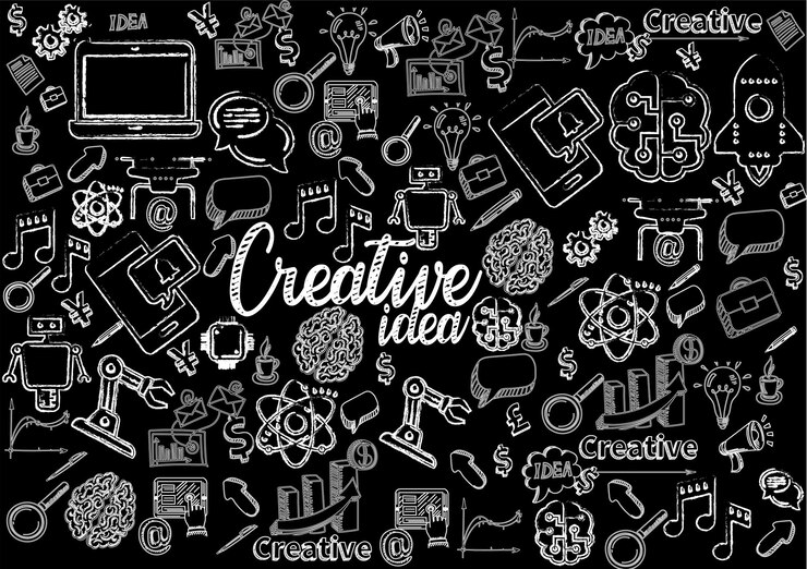 Vector patrón de fideos de tecnología y concepto de negocio, texto de idea creativa.