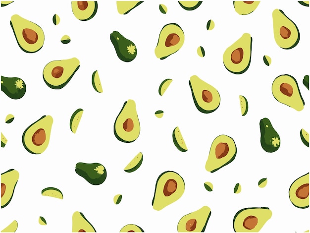 patrón Fiesta aguacates divididos a la mitad y enteros con huesos y hojas vector