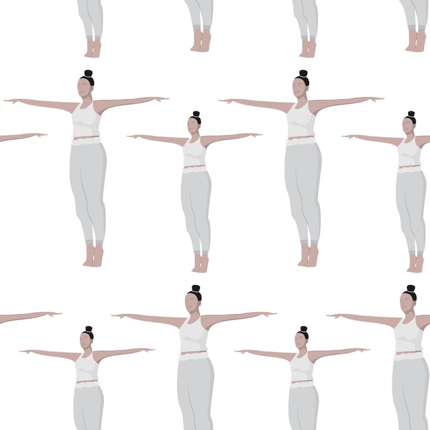 Patrón sin fin que representa a una mujer que realiza yoga con los brazos extendidos en diferentes direcciones