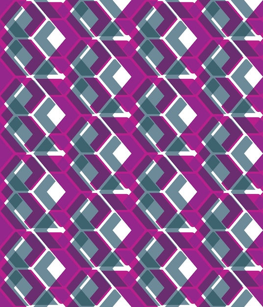 Patrón sin fin simétrico estilizado púrpura, composición artificial creativa continua transparente, fondo de motivo geométrico con figuras superpuestas. Efecto visual, op art.