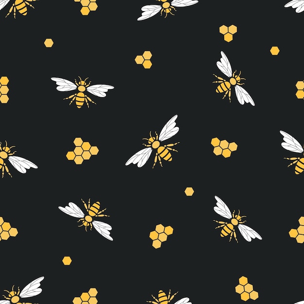 Patrón sin fisuras con abejas y panales para el fondo de impresión de portada