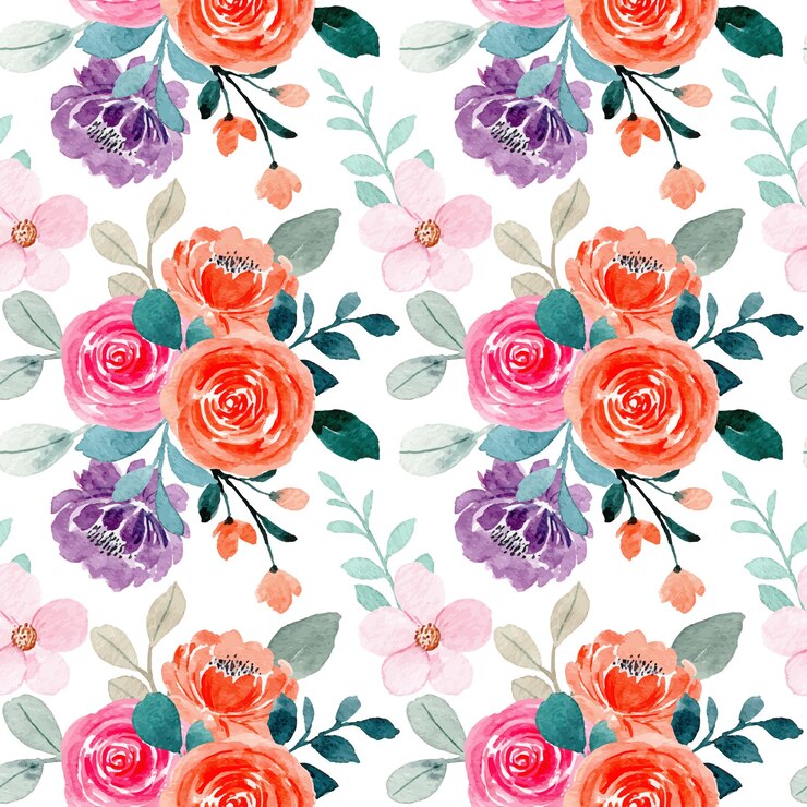 Vector patrón sin fisuras con acuarela de flor rosa naranja rosa