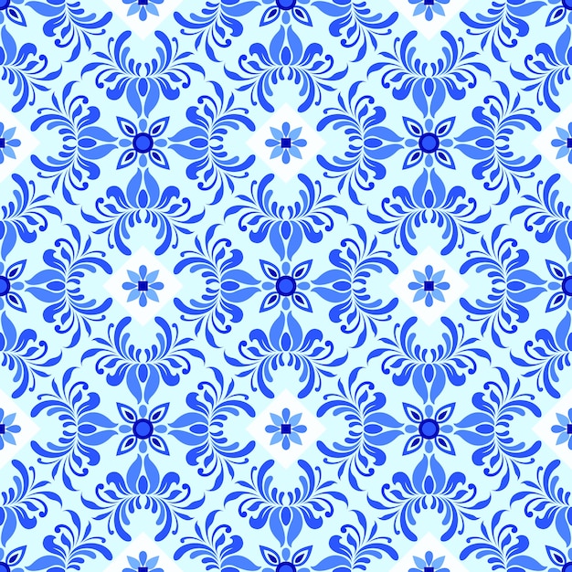 Vector patrón sin fisuras con adorno de damasco azul
