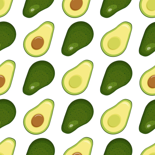 Patrón sin fisuras con aguacate sobre un fondo blanco.