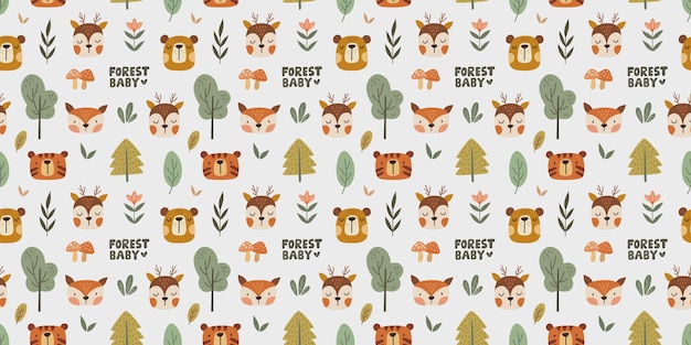 Patrón sin fisuras de animales de bosque dibujado a mano