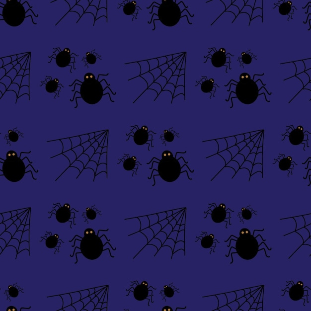 Patrón sin fisuras con arañas. Halloween, araña negra, aterradora. Ilustración plana. Vector.