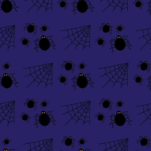 Patrón sin fisuras con arañas. halloween, araña negra, aterradora. ilustración plana. vector.