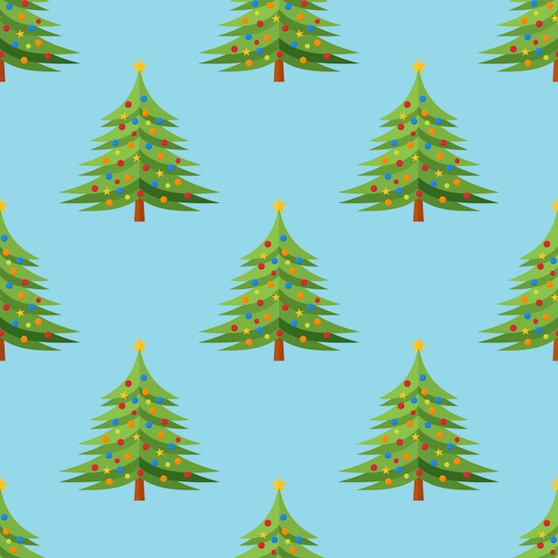 Patrón sin fisuras con árbol de Navidad decorado.
