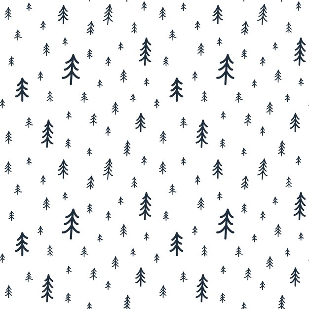 Patrón sin fisuras de árbol de pino. Estilo Doodle. Ilustración simple de árbol de Navidad. Adorno de invierno para web, fondo, papel para envolver regalos, textil, decoración y diseño de tarjetas de felicitación e invitación