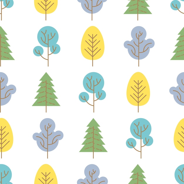 Patrón sin fisuras con árboles de colores sobre fondo blanco Ilustración vectorial