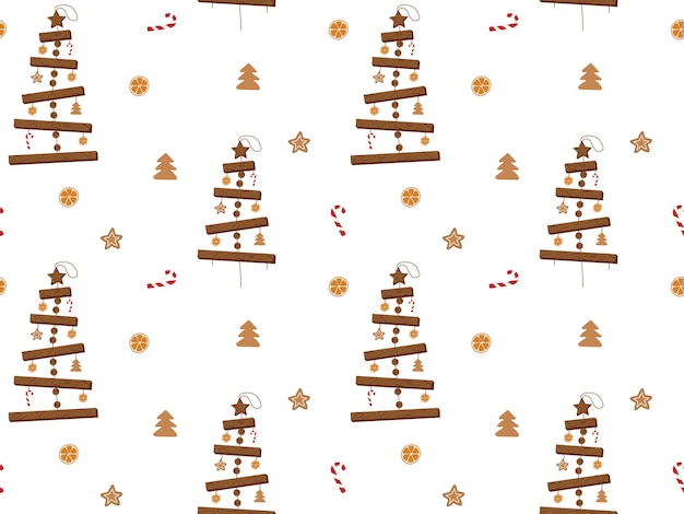 Patrón sin fisuras de árboles de Navidad ecológicos hechos a mano y decoraciones orgánicas naturales