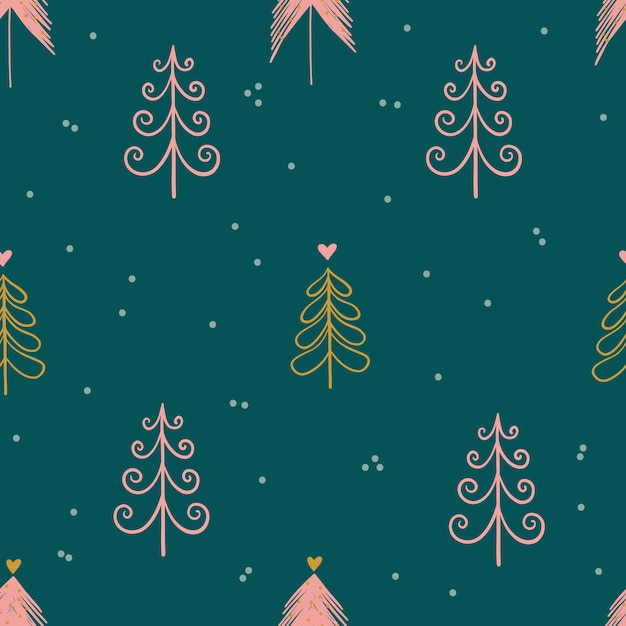 Patrón sin fisuras con árboles de Navidad. Fondo boho moderno de vacaciones. ilustración vectorial
