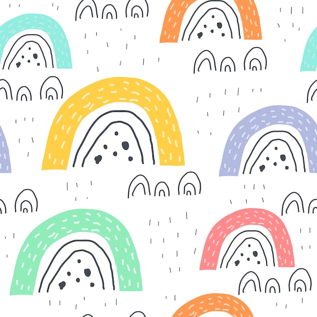 Patrón sin fisuras con arco iris de dibujos animados
