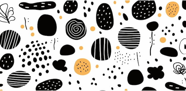 Patrón sin fisuras de arte moderno abstracto con garabatos blancos y negros Fondo de dibujos animados planos orgánicos