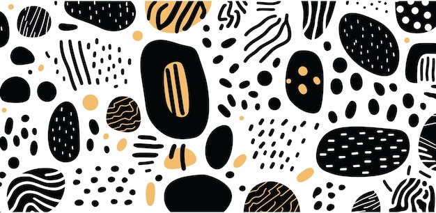 Patrón sin fisuras de arte moderno abstracto con garabatos blancos y negros Fondo de dibujos animados planos orgánicos