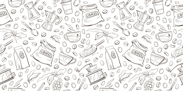 Patrón sin fisuras de artículos de café