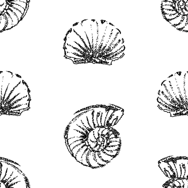 Patrón sin fisuras de bocetos de conchas marinas