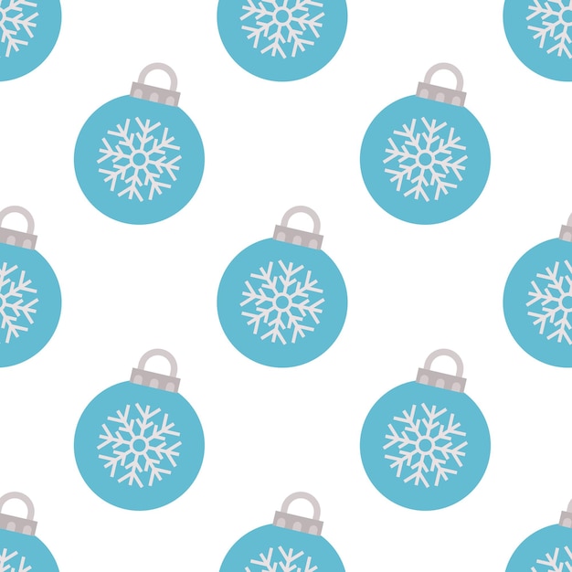 Patrón sin fisuras con bola de Navidad azul con copo de nieve. Ilustración vectorial