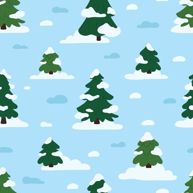 Patrón sin fisuras de bosque de invierno. Ilustración de vector de Navidad en estilo plano.