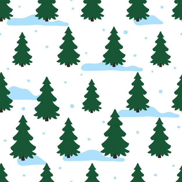 Patrón sin fisuras de bosque de invierno. Ilustración de vector de Navidad en estilo plano.