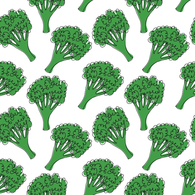 Patrón sin fisuras de brócoli sobre fondo blanco Ilustración de vector vegetal verde