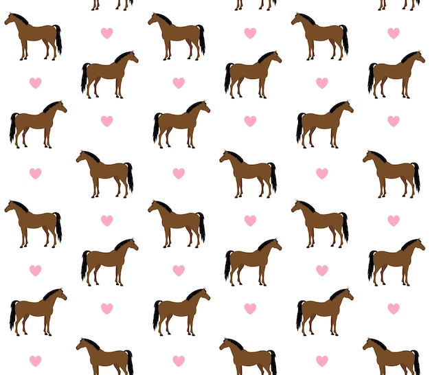 Patrón sin fisuras de caballos y corazones
