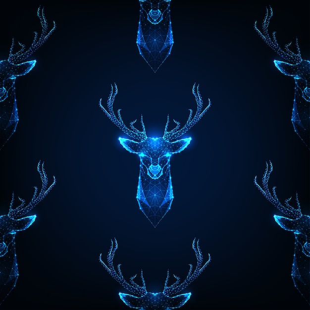 Vector patrón sin fisuras con cabeza de ciervo con astas en color azul oscuro.