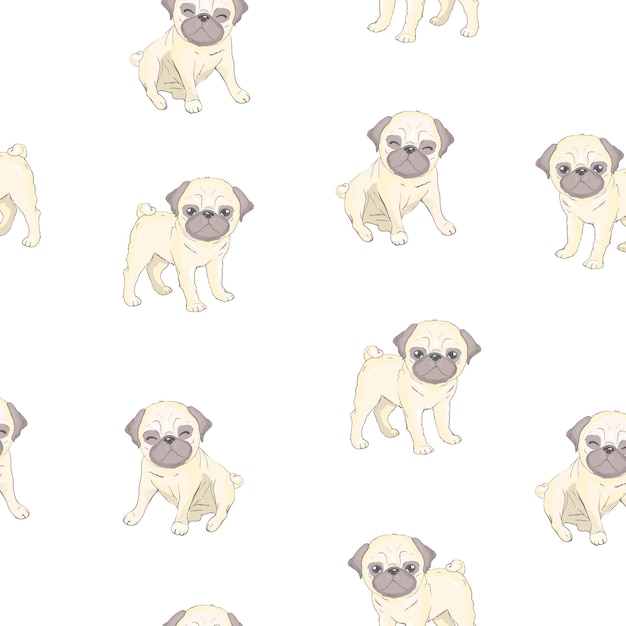 Patrón sin fisuras con cachorros de perro de dibujos animados lindo. Se puede utilizar como fondo, papel tapiz, tela y para otros diseños. Patrón Bulldog francés