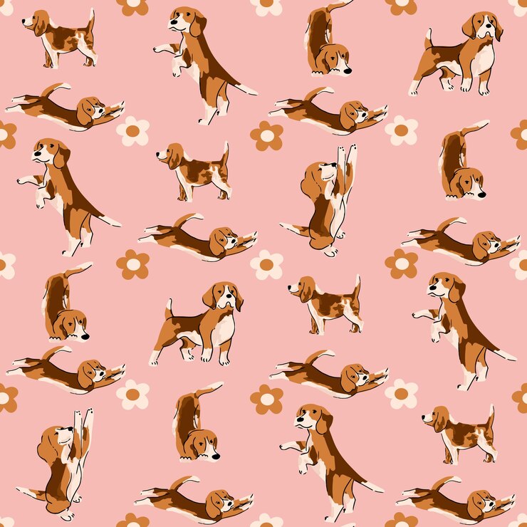 Vector patrón sin fisuras con cachorros sobre un fondo rosa