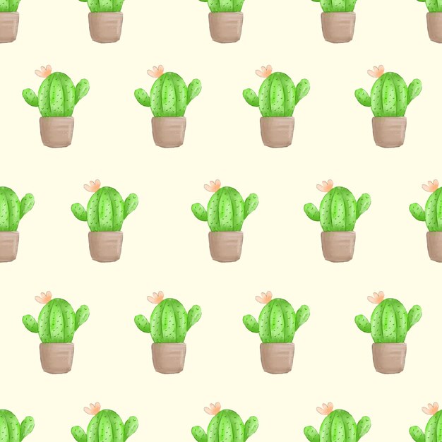 patrón sin fisuras de cactus en la acuarela de la olla
