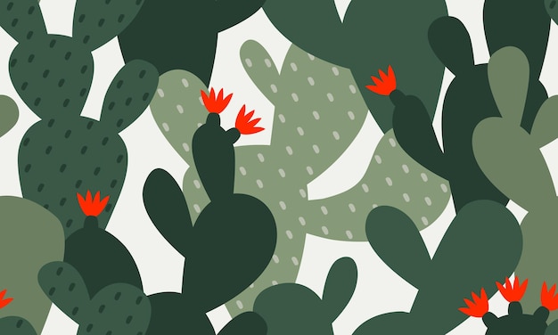 Patrón sin fisuras de cactus Opuntia Fondo botánico exótico Ilustración vectorial