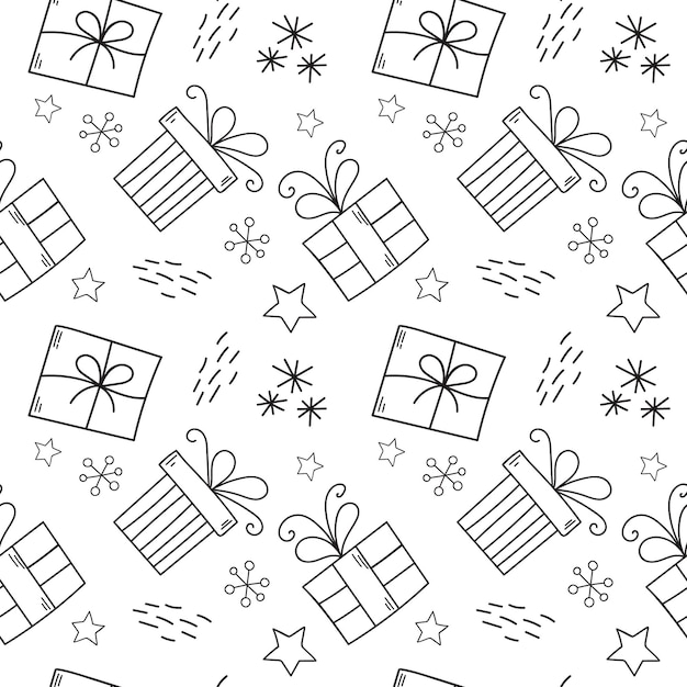 Patrón sin fisuras de cajas de regalo en estilo de dibujo doodle Patrón para papel de envolver con estampado de tela