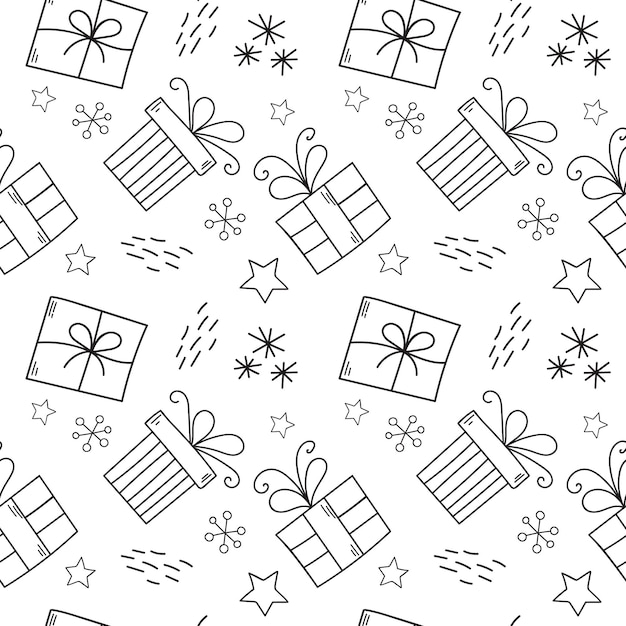 Patrón sin fisuras de cajas de regalo en estilo de dibujo doodle patrón para papel de envolver con estampado de tela