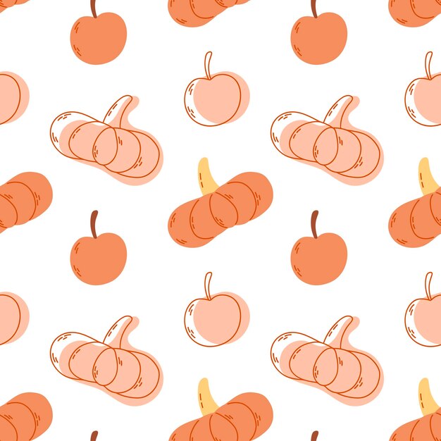 Patrón sin fisuras con calabaza y manzana ilustración vectorial