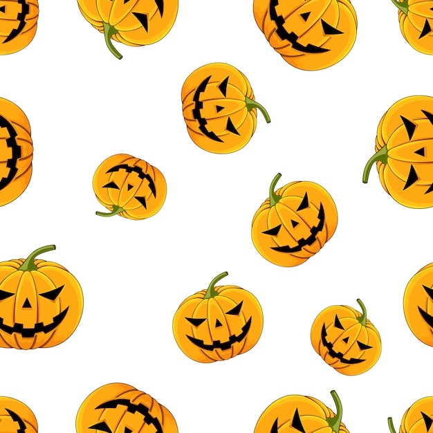 Patrón sin fisuras de calabaza con ojos y boca halloween.