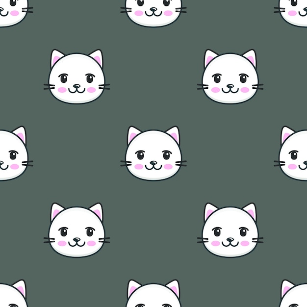 Patrón sin fisuras con caras de gato blanco de dibujos animados