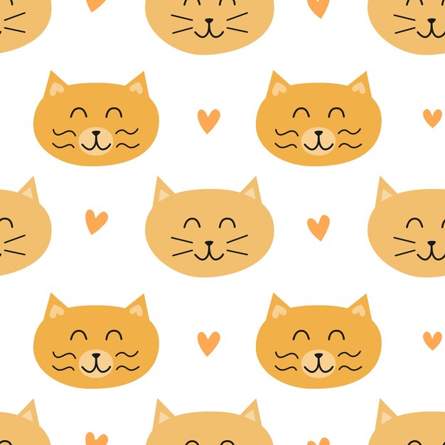 Patrón sin fisuras con caras de gato jengibre