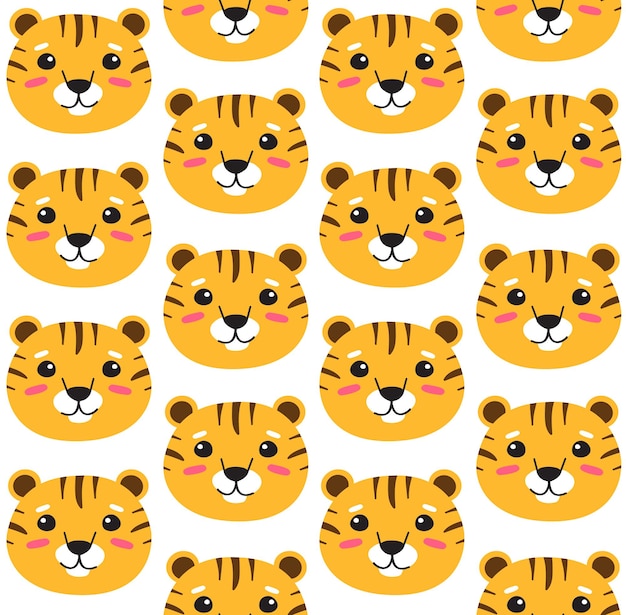 Patrón sin fisuras de caras de tigre en estilo plano