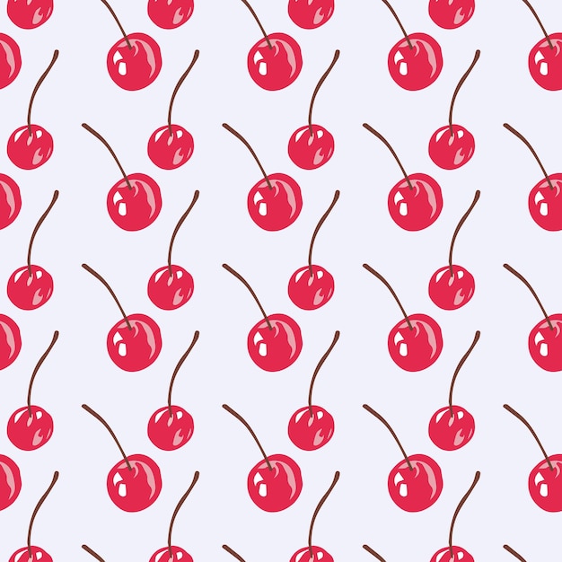 Patrón sin fisuras de cereza sobre fondo violeta ilustración vectorial