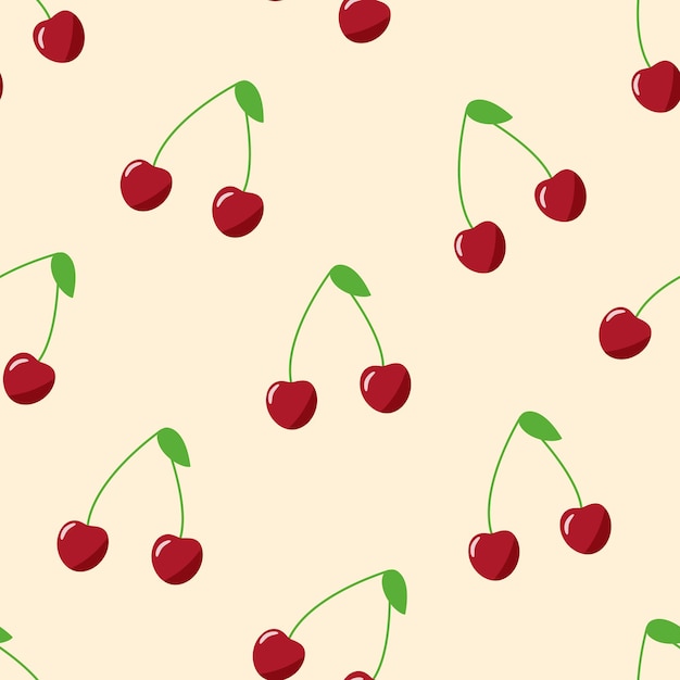 Patrón sin fisuras de cerezas rojas, ilustración vectorial de bayas maduras
