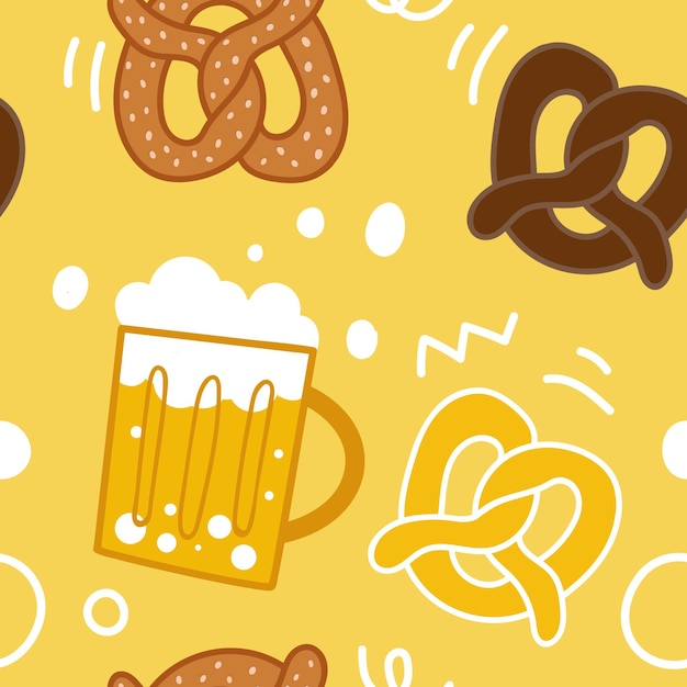 Patrón sin fisuras de cerveza y pretzel