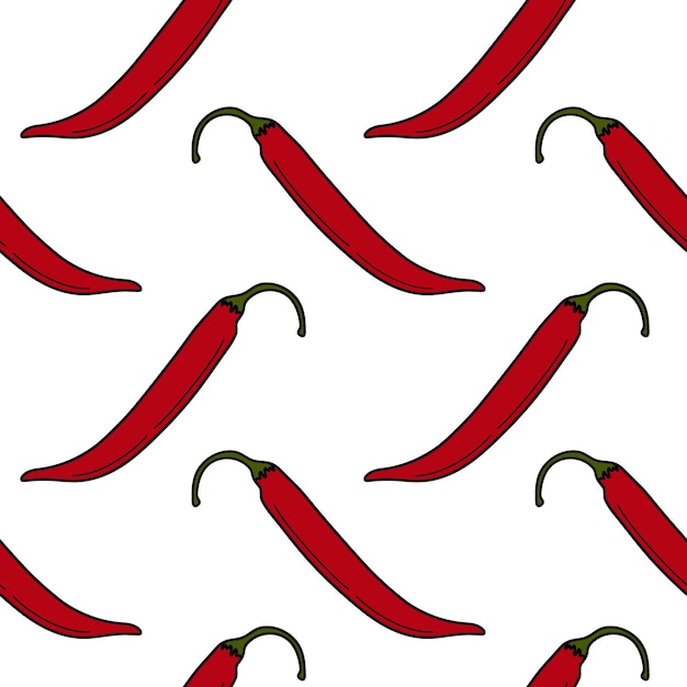 Patrón sin fisuras de chiles rojos enteros dirigidos en diferentes direcciones Comida picante mexicana Diseño vectorial aislado para envolver papel tapiz o cartel web folleto o etiqueta de tarjeta