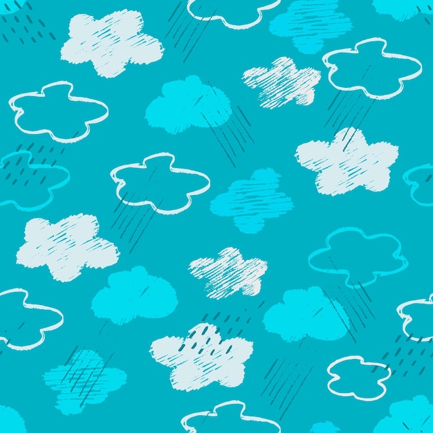 Patrón sin fisuras con cielo azul y nubes lluviosas Estilo de dibujo infantil Fondo de pantalla para niños Perfecto para ropa de cama para bebés y niños pequeños