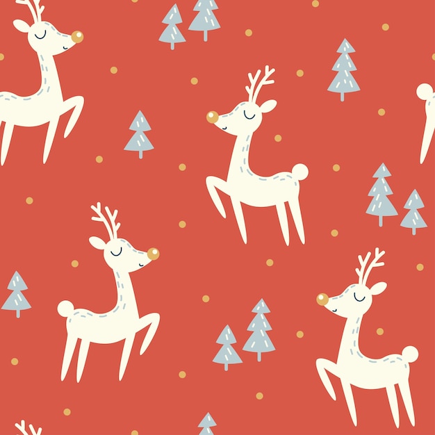 Patrón sin fisuras con ciervos de Navidad sobre un fondo rojo