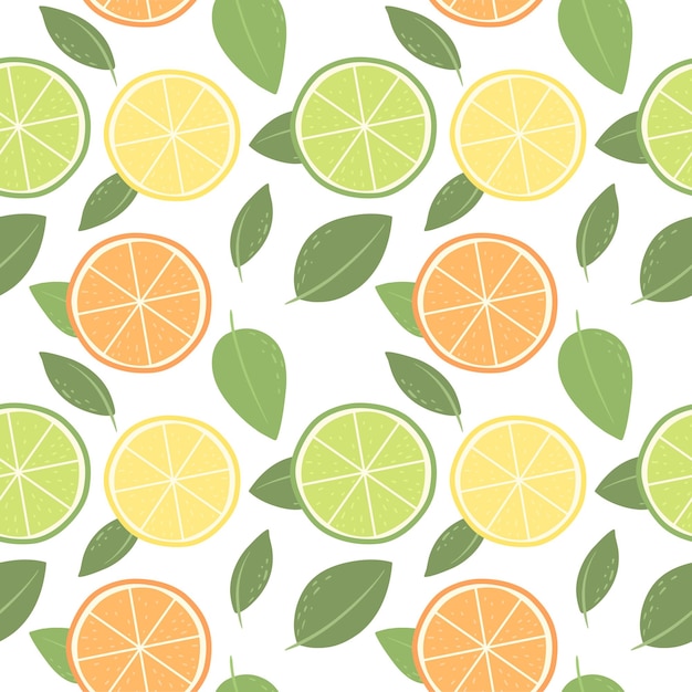 Patrón sin fisuras de cítricos naranja limón lima vector patrón en el estilo escandinavo backgro