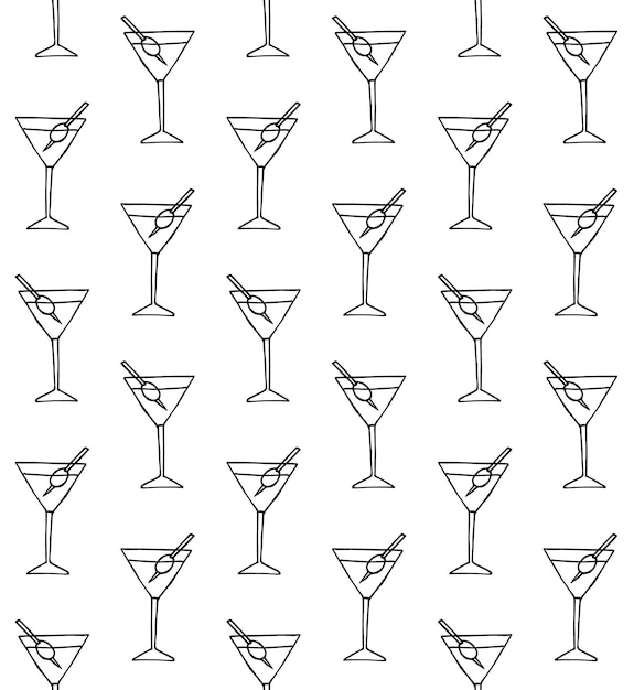 Patrón sin fisuras de cócteles martini dibujados a mano