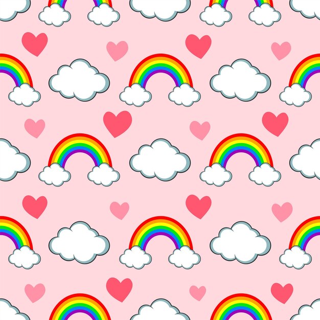 Patrón sin fisuras de una colección de nubes y arco iris