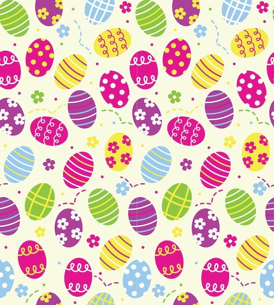 Patrón sin fisuras de colorido huevo de Pascua con flores-Ilustración vectorial de Pascua