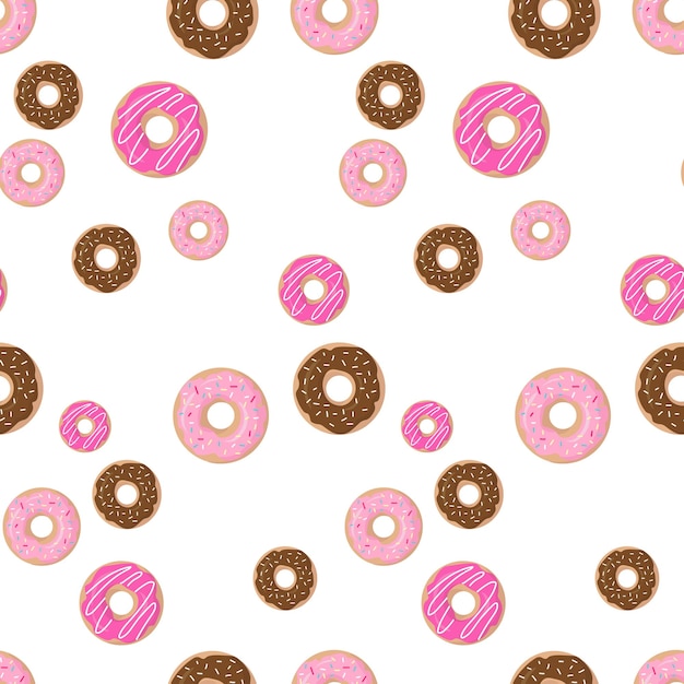 Patrón sin fisuras con coloridos donuts con glaseado sobre un fondo blanco Ilustración vectorial