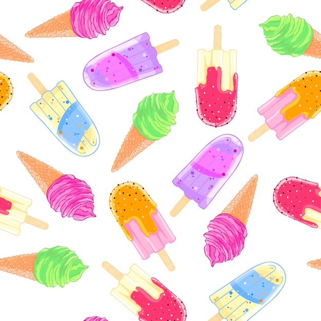 Patrón sin fisuras con coloridos helado y paleta. textura de verano